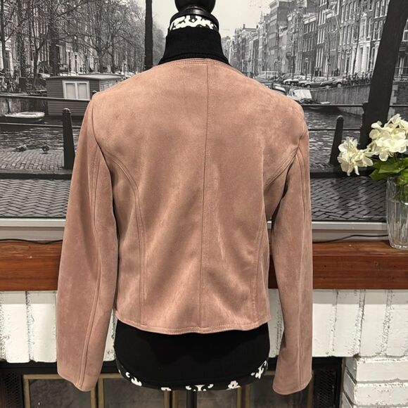 Haute Monde Women Jacket Moto Large Light Blush Pink Full Zip Stretch Faux Suede - Picture 2 of 7